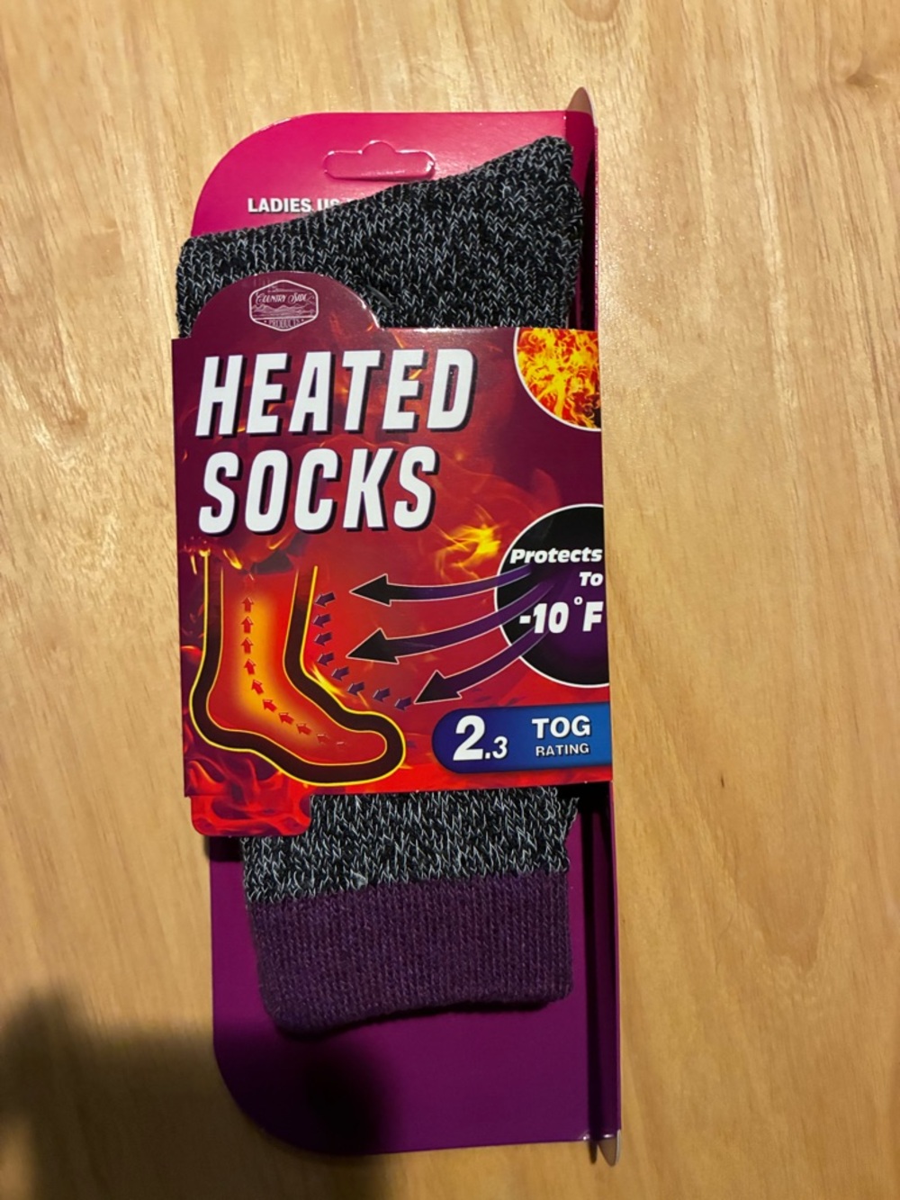 Heated Ladies Athletic Socks in Purple and Gray - Cozy Performance
